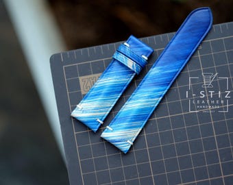 Patina Light Blue Calfskin Watch Band: Handmade Leather Strap, Custom Size
