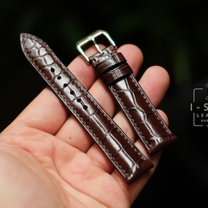Alligator dark brown strap,leather watch band handmade,personalized, all size,14mm 16mm 18mm 20mm 22mm 24mm