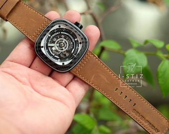 Seven Friday strap, brown color, leather watch band handmade,personalized, any size