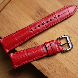 Alligator red strap,leather watch band handmade,personalized, all size,14mm 16mm 18mm 20mm 22mm 24mm