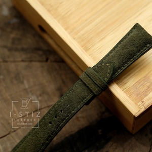 Vintage strap, Green suede leather watch band handmade,personalized, all size,14mm 16mm 18mm 20mm 22mm