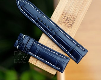 Alligator navy strap,leather watch band handmade,personalized, all size,14mm 16mm 18mm 20mm 22mm 24mm