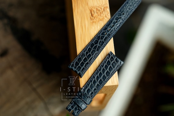 Bracelet-montre en cuir d'alligator bleu marine fait main : taille personnalisée - France
