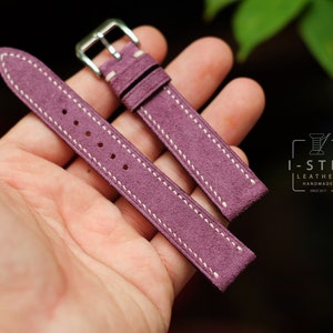 Vintage Purple Suede Leather Watch Band - Handmade, Personalized