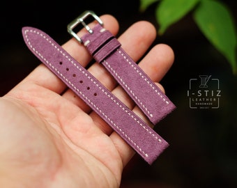 Correa de reloj vintage de piel de ante morada: hecha a mano y personalizada.