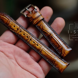 Alligator tan brown patina strap, leather watch band handmade,personalized, all size,14mm 16mm 18mm 20mm 22mm 24mm
