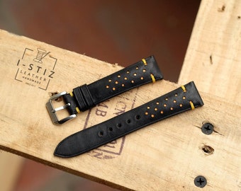 Vintage rally black strap,pueplo watch band handmade,personalized, all size,12mm 14mm 16mm 18mm 20mm 22mm 24mm