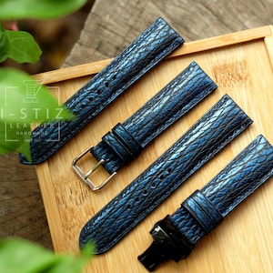 Bracelet bleu requin, bracelet de montre en cuir fait main, personnalisé, toutes les tailles, 14 mm 16 mm 18 mm 20 mm 22 mm 24 mm