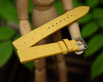Handgjort klockarmband i strutsläder: Gult, personlig storlek