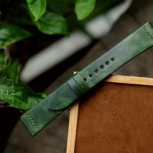 Veg-Tan Green Calfskin Watch Band: Handmade Leather Strap, Custom Size