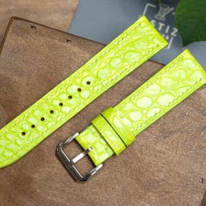 Neon Green Alligator Leather Watch Band: Handmade Custom Size