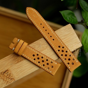 Handmade Yellow Leather Rally Watch Strap: Vintage Style