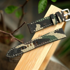 Canvas vintage strap camo color, Quick Release Watch Strap, Handmade Custom Leather Watch, Any size
