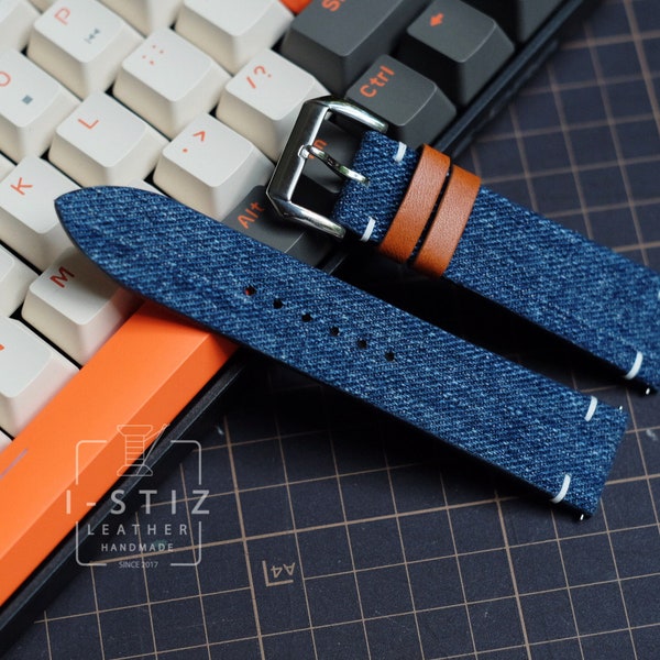 Jeans strap navy color, Quick Release Watch Strap, Handmade Custom Leather Watch, Any size