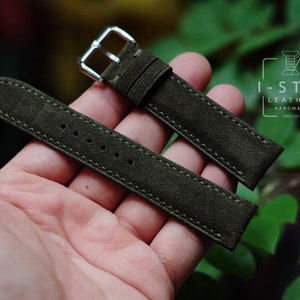 Vintage strap, Dark green suede leather watch band handmade,personalized, all size,14mm 16mm 18mm 20mm 22mm