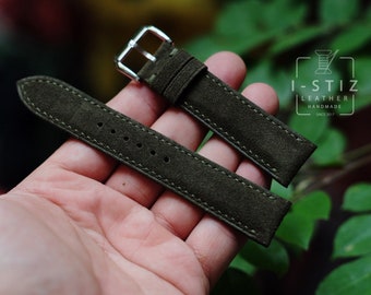 Handmade Dark Green Suede Leather Watch Band: Personalized Vintage Strap