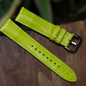 Neon Green Alligator Leather Watch Band - Handmade Custom Strap