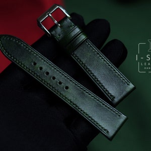 Handmade Green Calfskin Watch Band: Vegetable Tanned Leather, Personalized