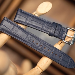 Handmade Alligator Leather Watch Band - Navy, Custom Size