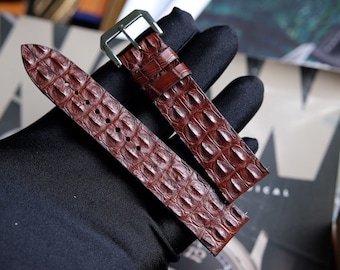 Bracelet de montre en alligator corné marron - Taille personnalisée