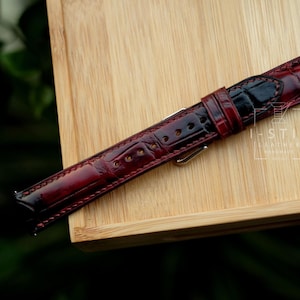 Alligator dark red patina strap, leather watch band handmade,personalized, any size,14mm 16mm 18mm 20mm 22mm 24mm