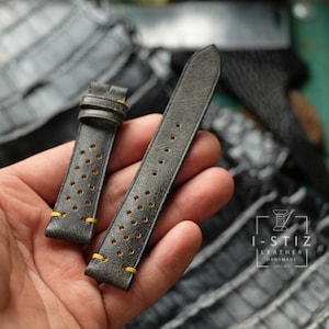 Handmade Rally Gray Calfskin Watch Band: Personalized Leather Strap