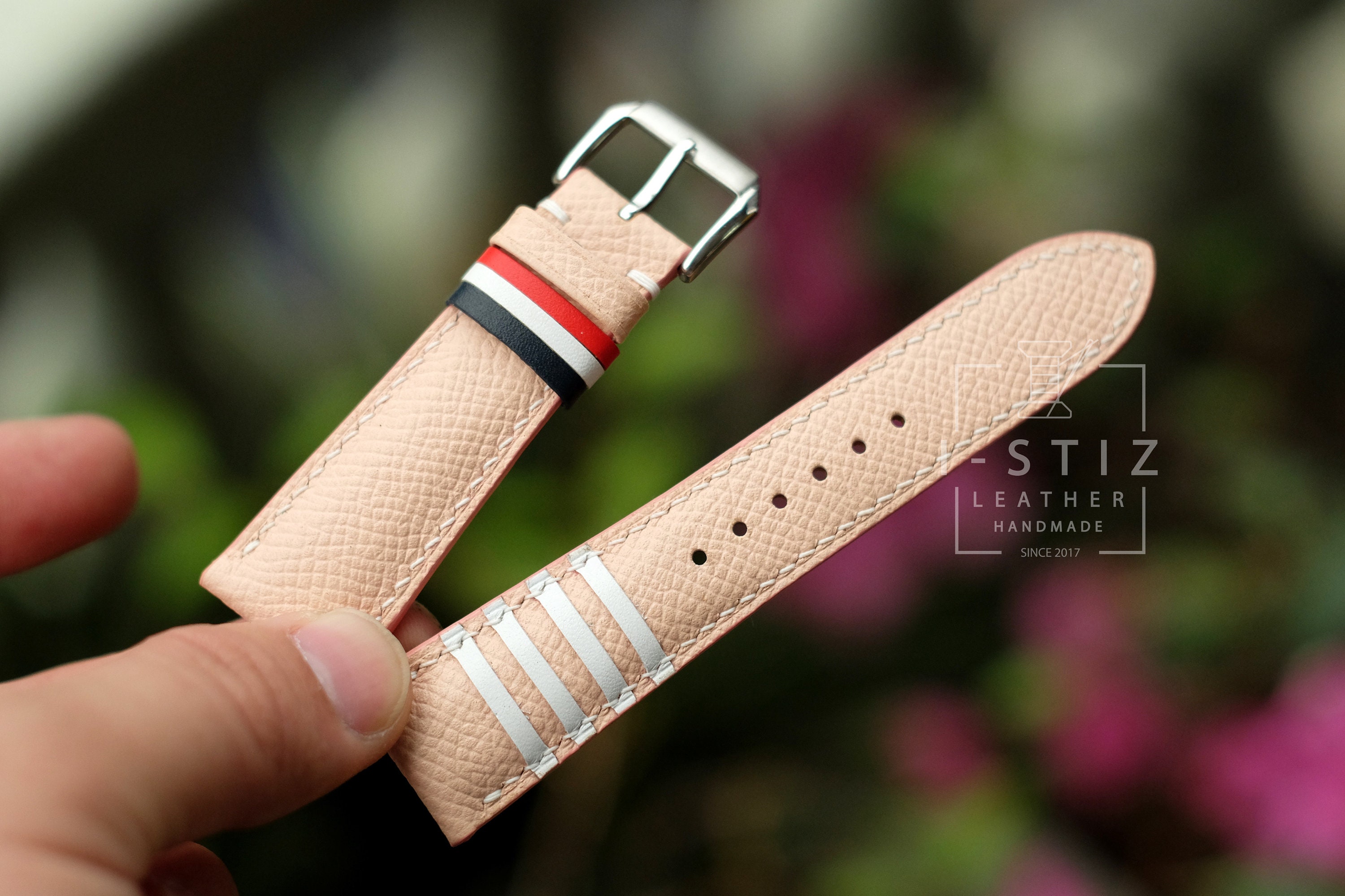 Handmade Epsom Leather Watch Strap: Pink Quick Release, Custom Size