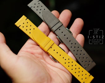 Vintage Grey Leather Rally Watch Band: Handmade Cow Leather, Custom Size
