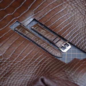 Alligator dark brown strap,leather watch band handmade,personalized, all size,14mm 16mm 18mm 20mm 22mm 24mm