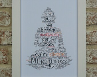 Mindfulness Buddha Framed A4 Wall Print - Contemporary Wall Decor - (Frame size) 345mm x 258mm Meditation, Time For You, Calm, Motivation,