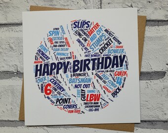 Happy Birthday Cricket theme Blank Greeting Card T20 Test Matches - Sport - Batsman, Bowler, Fielder