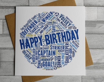 Happy Birthday Football Blank Greeting Card Blue design for all footie fans Blue is the Colour - Leicester Chelsea Everton Brighton QPR