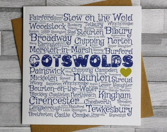 Cotswolds Villages Stow on the Wold, Moreton in Marsh Tourist Souvenir Birthday Greeting Card - Tewkesbury, Cirencester, Broadway, Bourton