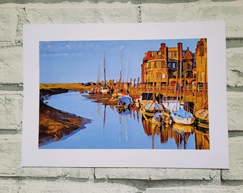 Blakeney - North Norfolk - Moored Boats Print A4 (Unframed) Wall Decor on luxury 350g Uncoated Card - Print - MUST HAVE NORFOLK design!