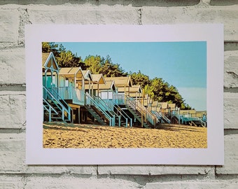 Wells next the Sea - Beach Huts North Norfolk Pinewoods Print A4 (Unframed) Wall Decor on luxury 350g Uncoated Card - Print - Great Outdoors