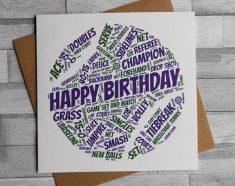 Tennis Theme Happy Birthday Card-perfect for all tennis lovers. Game, Set and Match. New Balls! Grand Slam tennis. All tennis abilites.