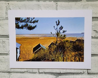 Wells next the Sea - Pinewoods Holkham Beach Huts North Norfolk Print A4 (Unframed) Wall Decor on luxury 350g Uncoated Card Great Outdoors
