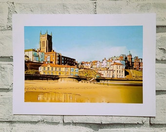 Cromer Town in Norfolk town view from Beach Print A4 (Unframed) Wall Decor on luxury 350g Uncoated Card - Print - Great Outdoors