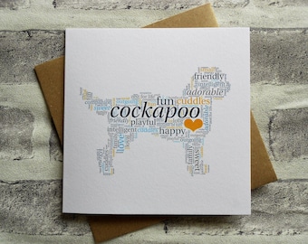 Cocakpoo Dog Cute Dog Blank Birthday or Greeting Card WordArt Design - perfect for any occasion - playful, adorable, cuddles love