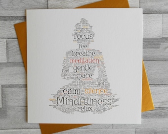 Mindfulness Buddha blank Birthday, Greeting and Occasions card for Motivation Calm and Silent Focus