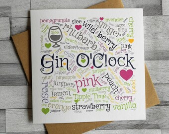 Gin O'Clock Sloe Pink Birthday Occasions and Greetings Card - if Gin's your drink - Tipple Time