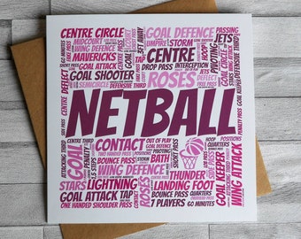 NETBALL - Themed card - Goal, Centre, Wing Attack, Goal Shooter, Team Sport - English Netball - Lightning, Mavericks, Jets - Women Sport