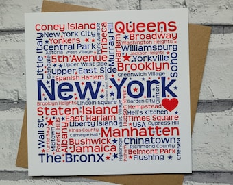 New York New York USA America Blank Tourist Places Memories Blank Greeting Card Queens Manhatten Brooklyn The Bronx Central Park Times Sq.
