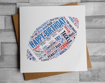 Happy Birthday Rugby Blank Card - Supporters of all teams - England Scotland Wales Cardiff Bath Scarletts Leicester Exeter 6 Nations
