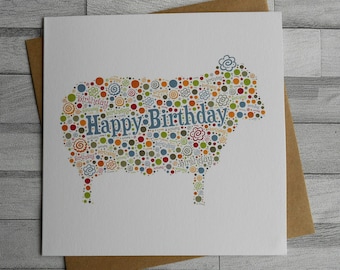 Sheep Happy Birthday multicolour fun Greeting Card