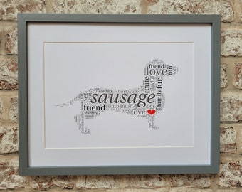 Sausage Dachshund Dog Wall Print A4 (Unframed) Wall Decor on luxury 350g Uncoated Card - Home Living Print - Sausage Dog Enthusiasts
