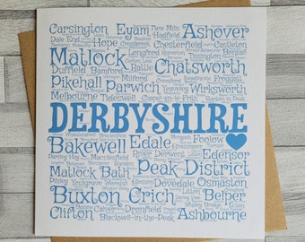 Derbyshire Peak District Villages Tourist Souvenir Blank Birthday and Greeting Card  Design - Bakewell, Buxton, Crich, Ashbourne, Matlock