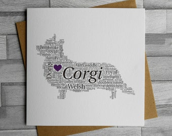 Corgi Dorgi Cute Dog Blank Birthday or Greeting Card with purple heart - Pembroke Welsh and a Royal Favourite