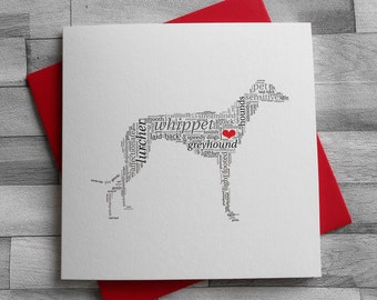 Whippet Greyhound Lurcher Dog Cute Blank Birthday Greeting or Occasions Card - perfect for any lover of these gentle dogs