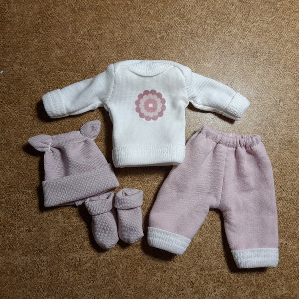 4/5/6/7/8/9/10/11/12 Doll' clothes/Dusty rose with "flower 3" outfit for doll/doll's pulover+pants+socks+beanie